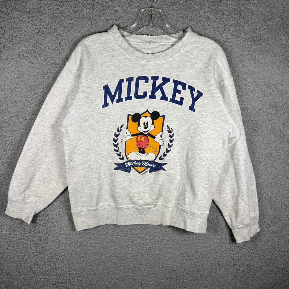 Disney Mickey Mouse Vintage Graphic Crewneck Sweatshirt Gray Distressed Womens